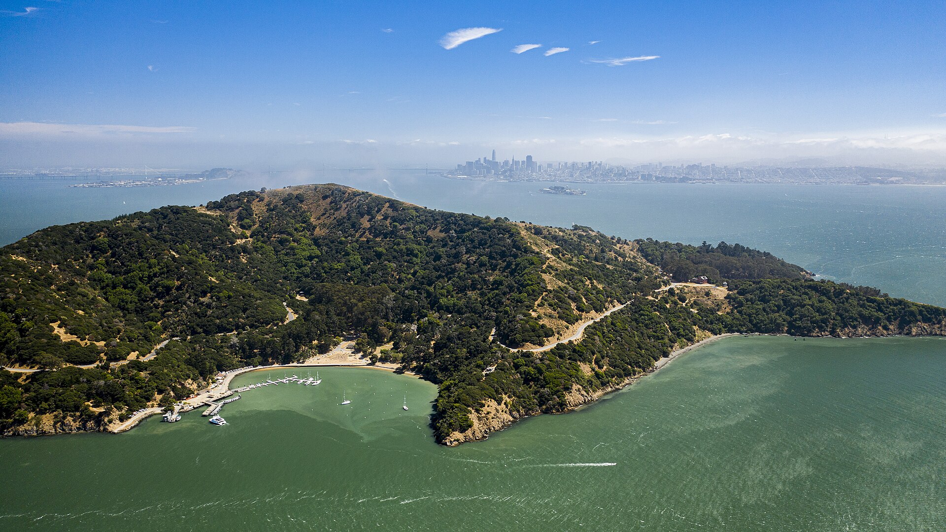 Angel Island in the Bay with the city on the horizon